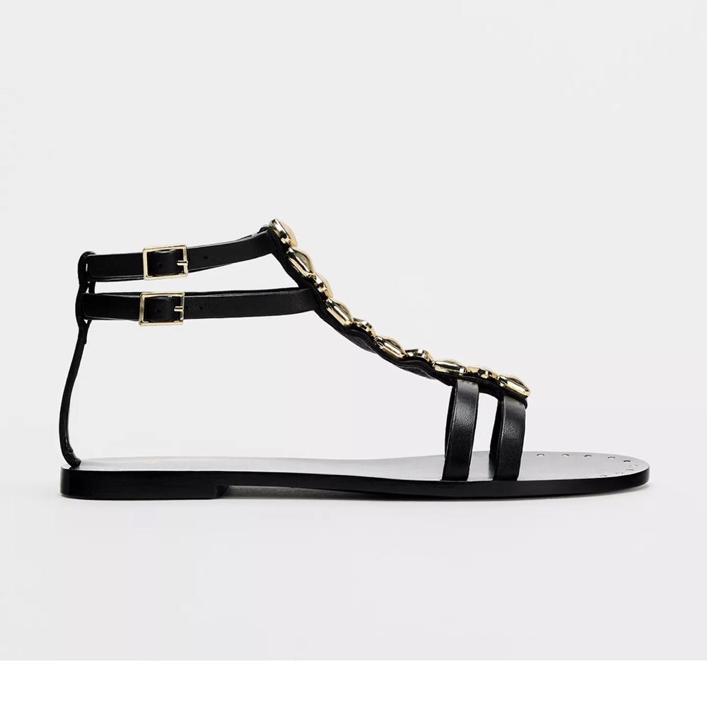 Zara Black and Gold Chain Flats